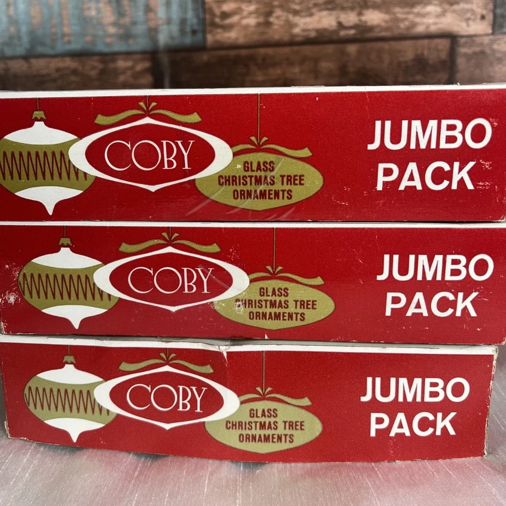 Vintage - 3 Jumbo‎ Boxes Of 24 Coby Christmas Tree Glass Ornaments Red & Blue